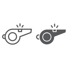 Whistle line and glyph icon, game and sport, referee sign, vector graphics, a linear pattern on a white background,