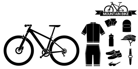 Black icon of mountain bike accessories