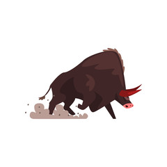 Furious black bull, bullfighting, corrida performance vector Illustration on a white background