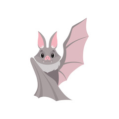 Cute gray bat funny creature cartoon character vector Illustration on a white background