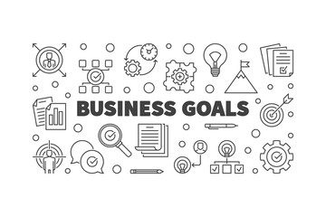 Business Goals vector concept horizontal illustration or banner in thin line style