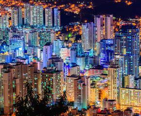 Cityscape of Busan city at night in South Korea