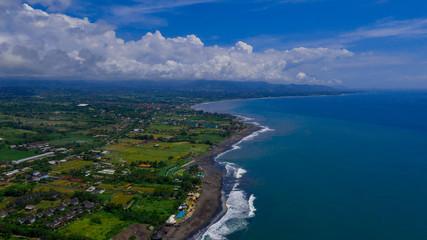 Fototapeta na wymiar aerial view of Bali island, Eastern Volcanic sand coastline