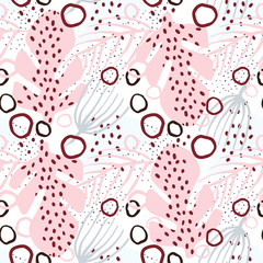 Creative pattern seamless background with floral elements and different textures. Collage. Design for poster, card, invitation, placard, brochure, flyer.