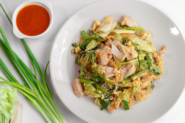 fried chicken sukiyaki with vegetable and sukiyaki sauce
