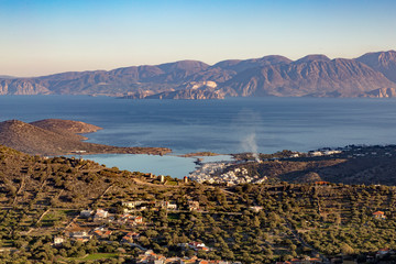 Elounda bay and mountain in Crete Greece.