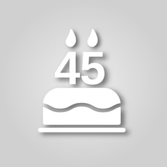 Birthday cake with candles in the form of the number 45 figure cut out of paper icon. Happy Birthday concept symbol design. Stock - Vector illustration can be used for web.