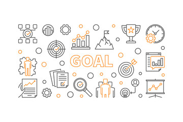 Goal concept creative horizontal banner. Vector business illustration in thin line style