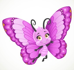 Cute little Butterfly with yellow and brown ornament wings fly on a white background