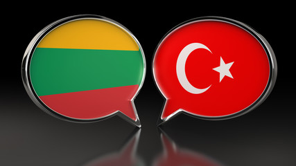 Lithuania and Turkey flags with Speech Bubbles. 3D illustration