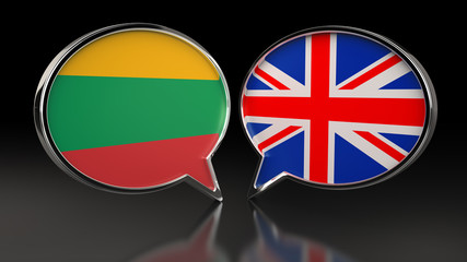 Lithuania and United Kingdom flags with Speech Bubbles. 3D illustration