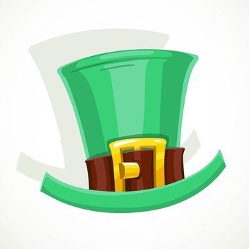Green hat with gold buckle of leprechaun object isolated on white background