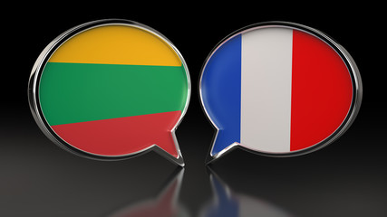 Lithuania and France flags with Speech Bubbles. 3D illustration