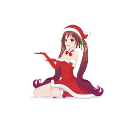 Anime manga girl dressed in Santa Claus costume