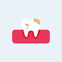 Tooth. A dirty tooth. Hygiene of the oral cavity. Blue background. Vector illustration. EPS 10.
