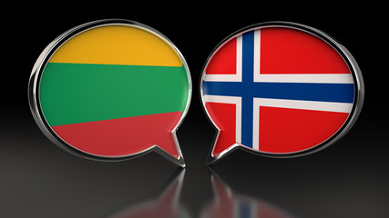 Obraz premium Lithuania and Norway flags with Speech Bubbles. 3D illustration