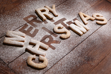 The inscription "merry Christmas" - cookies in the form of letters from ginger dough. Ginger cookies, new year's concert . Manual work.