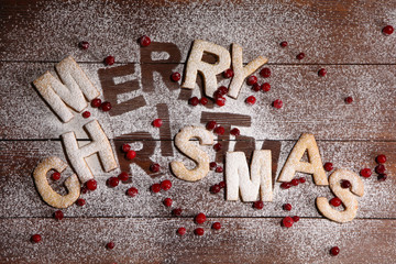 The inscription "merry Christmas" - cookies in the form of letters from ginger dough. Ginger cookies, new year's concert . Manual work.