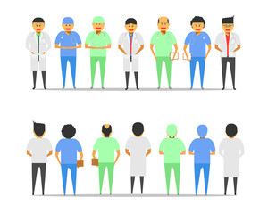 male doctor group front-back view vector illustration ep10