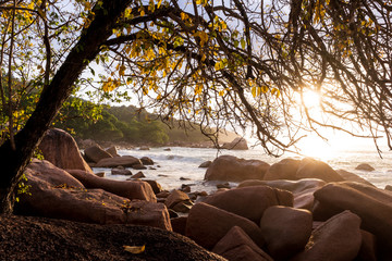 Obraz premium Coucher de soleil sur l'Anse Lazio, Seychelles