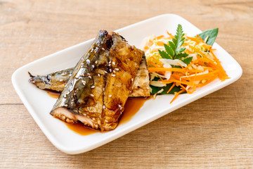 Grilled Saba fish steak with teriyaki sauce