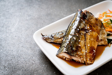 Grilled Saba fish steak with teriyaki sauce