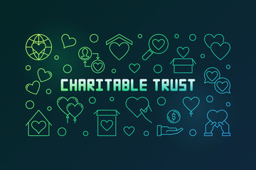 Charitable trust vector colored horizontal illustration in outline style on dark background