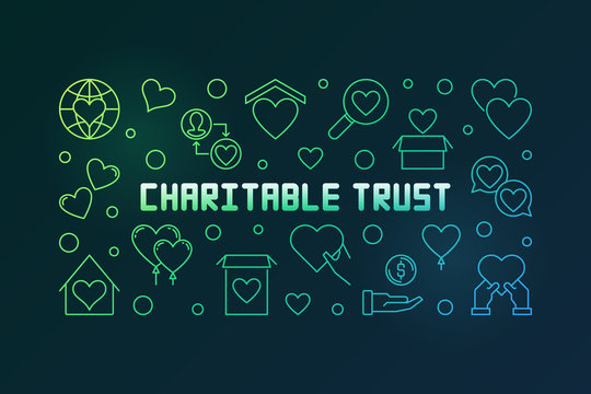 Charitable Trust Vector Colored Horizontal Illustration In Outline Style On Dark Background