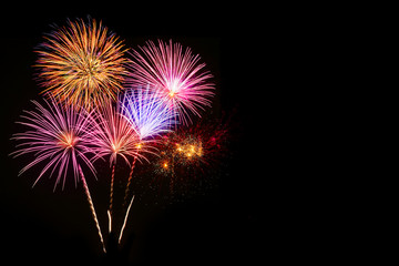 Fototapeta premium Colorful fireworks celebration and the night sky background.