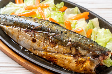 Grilled Saba fish steak with teriyaki sauce