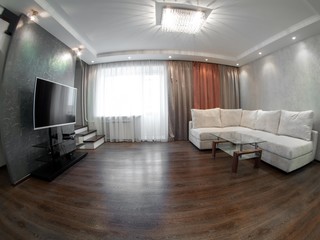 new apartment, white sofa in large living room