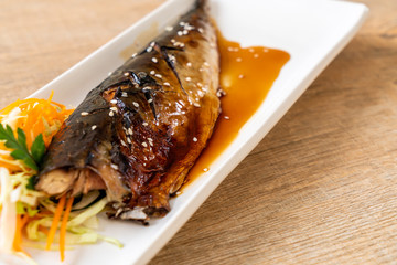 Grilled Saba fish steak with teriyaki sauce