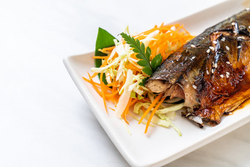 Grilled Saba fish steak with teriyaki sauce