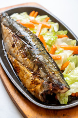 Grilled Saba fish steak with teriyaki sauce
