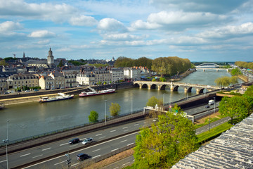 Fototapeta premium The Maine river and Angers city, Maine-et-Loire, France