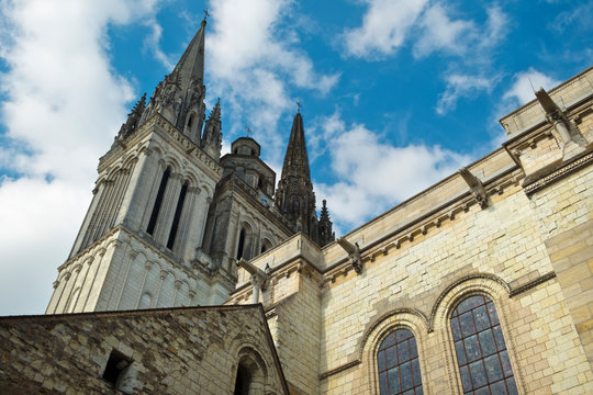 Twin spires of Cathedral St Maurice, Angers, Maine et Loire, Fra