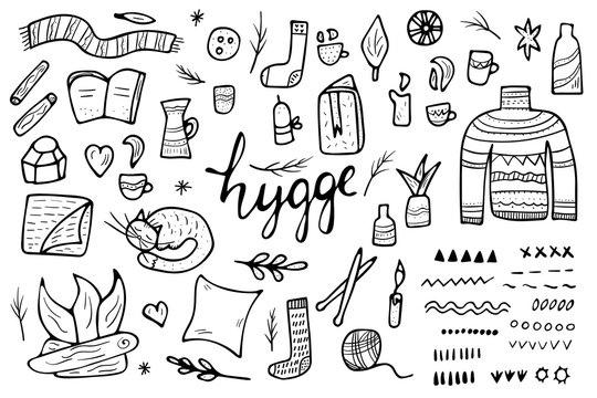 Hygge concept. Vector isolated symbols.