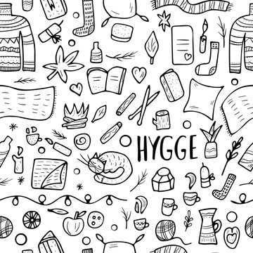 Vector seamless pattern of Hygge concept. 