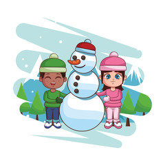 Kids with snowman
