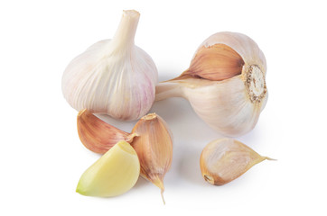 Fresh garlic closeup isolated on white background