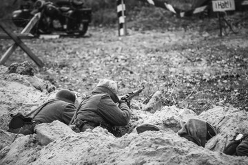 German soldiers in the trenches during the defense