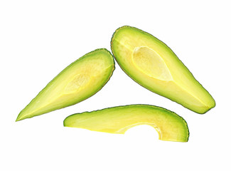 Avocado slices on white background, top view. Food concept.