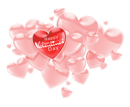 Happy Valentines Day.  Pink flying realistic glossy balloons  on a white background. Vector  illustration.