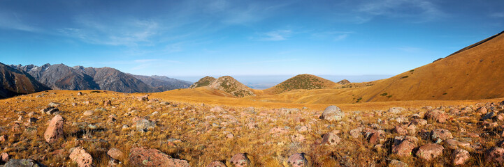 Panorama of the high plateau in the autumn high in the mountains