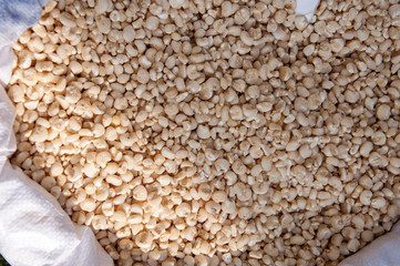 white corn grits in the white bag