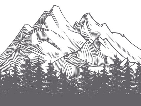 Sketch of mountains silhouette - Matterhorn. Mountain landscape computer  design on white background. Matterhorn sketch. Stock Illustration | Adobe  Stock