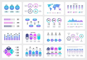 Fototapeta premium Presentation infographic elements. Graphs charts corporate report timeline. Business marketing multipurpose vector infographics. Illustration of visualization infomation and rating infochart