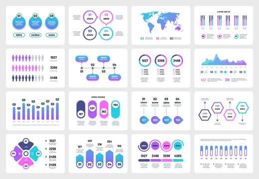 Presentation infographic elements. Graphs charts corporate report timeline. Business marketing multipurpose vector infographics. Illustration of visualization infomation and rating infochart