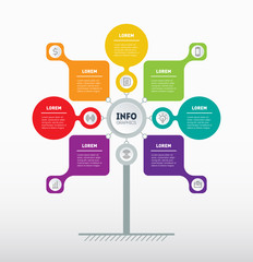 Business presentation concept with 7 points. Web Template of tree, info chart or diagram. Vector infographic of technology or education process with 7 steps.