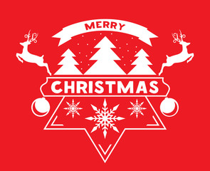 Merry Chrismas greeting card with snow flakes, Christmas tree and Reindeer. Vector.